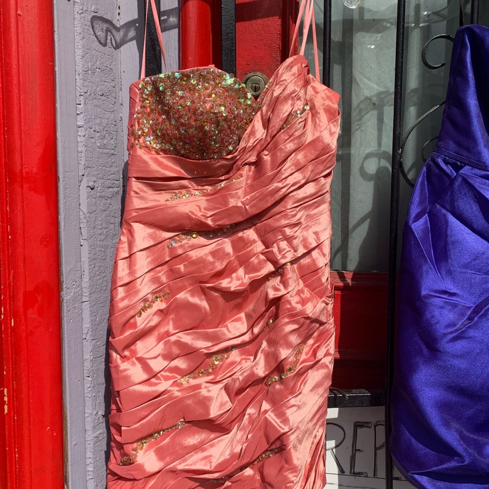 Sequin Embellished Coral Mini Dress